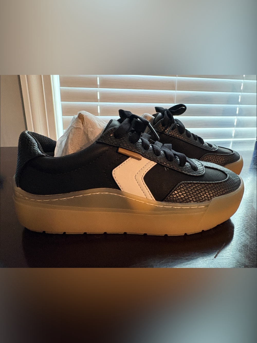 Dr. Scholl's Black and White Platform Sneakers with Gum Sole